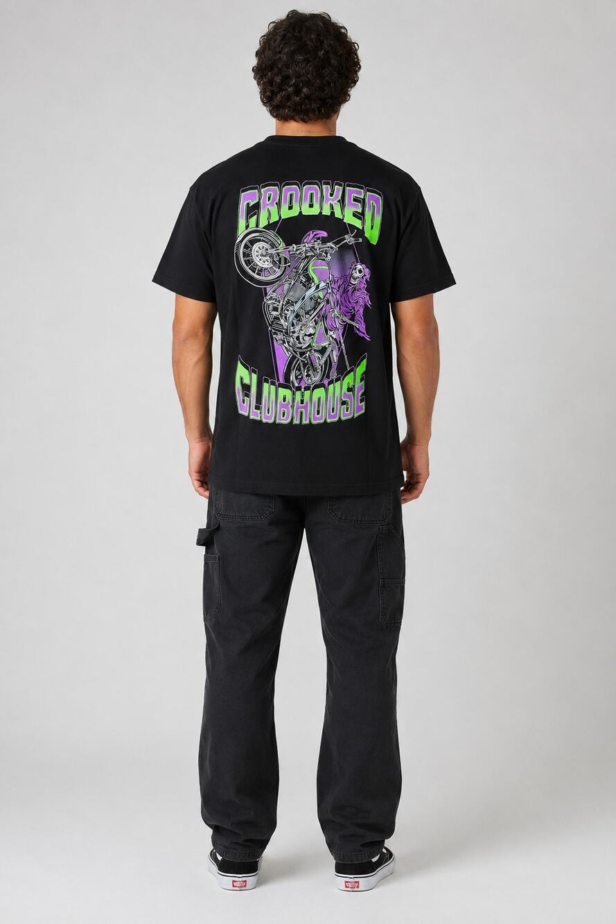 Crooked Clubhouse Coffin Up Tee Mens Medium Black Chopper Skeleton T-Shirt New